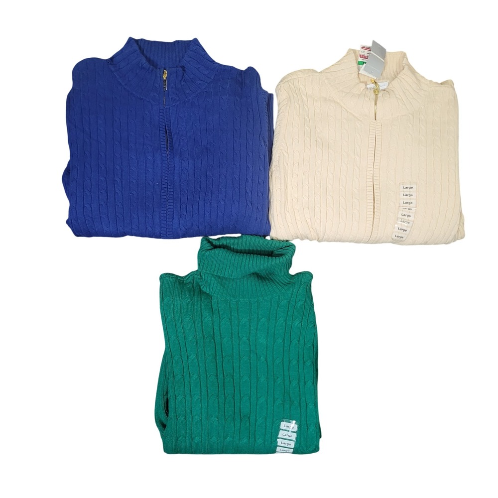 Charter Club Size Large Sweaters Women Bundle Cable Knit Zip Turtleneck NWT